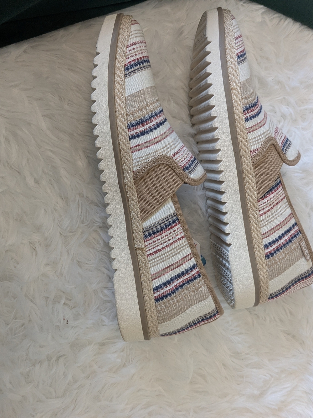 BOBS from Skechers Beige Striped Slip-On Espadrilles Women's Size 9 - Picture 6 of 14